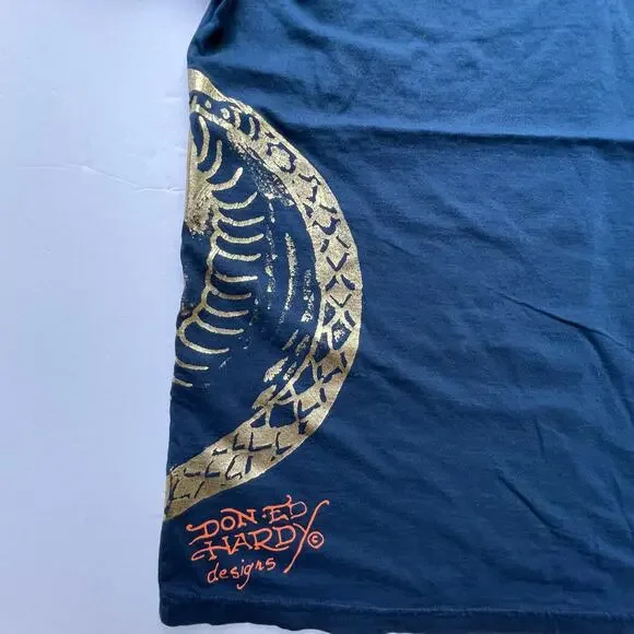 Ed Hardy Christian Audigier Skull Cobra Foil AOP T Shirt Y2K Streetwear Hype L - Picture 9 of 12